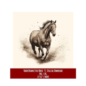 Cheval dans un style dessiné à la main | Art équin | Téléchargement numérique | Illustration | Décoration murale | Clipart | Cadeau pour les amoureux des chevaux | Aquarelle