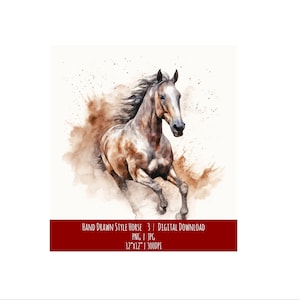 Cheval dans un style dessiné à la main | Art équin | Téléchargement numérique | Illustration | Décoration murale | Clipart | Cadeau pour les amoureux des chevaux | Aquarelle