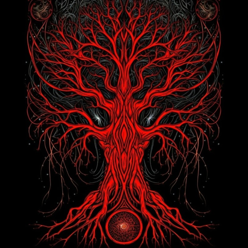 Flame Red Tree of Life Printable: Spooky Halloween PNG JPG (Digital Download), photo 2 of 2
