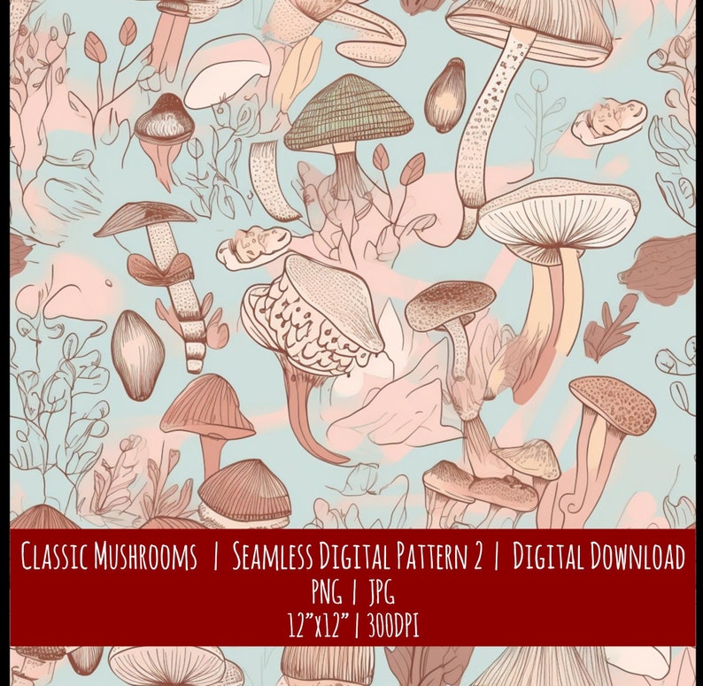 Wild Mushroom Seamless Pattern: Hand-Drawn Style (Digital Download), photo 1 of 2