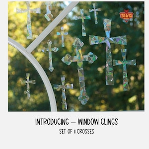 Cross Window Clings - 11 total with bonuses! Sun Catcher. Rainbow Window Prism Decoration. Static Window Cling. Vinyl Window Decor