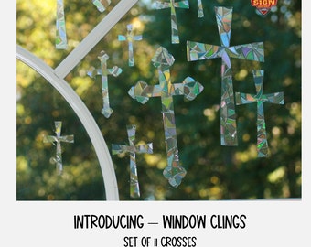 Cross Window Clings - 11 total with bonuses! Sun Catcher. Rainbow Window Prism Decoration. Static Window Cling. Vinyl Window Decor