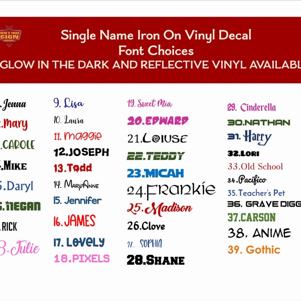 Personalized Custom Name Iron On Vinyl Decal Transfer Sold By Total Length- left to right- DIY Christmas Stocking, wedding, Iron on Name.