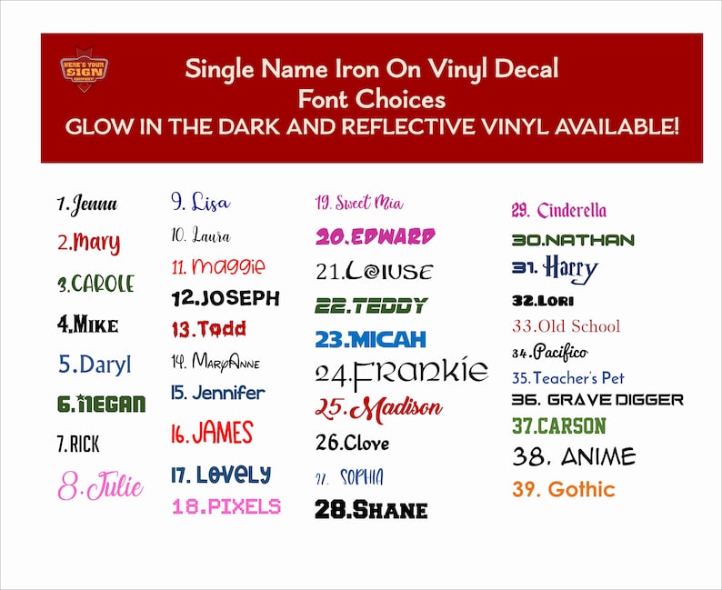 Personalized Custom Name Iron On Vinyl Decal Transfer Sold By Total Length- left to…, photo 1 of 10