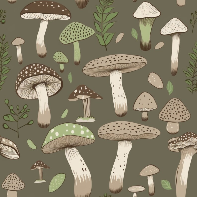 Wild Mushroom Seamless Pattern: Hand Drawn Boho Decor (Digital Download), photo 2 of 2
