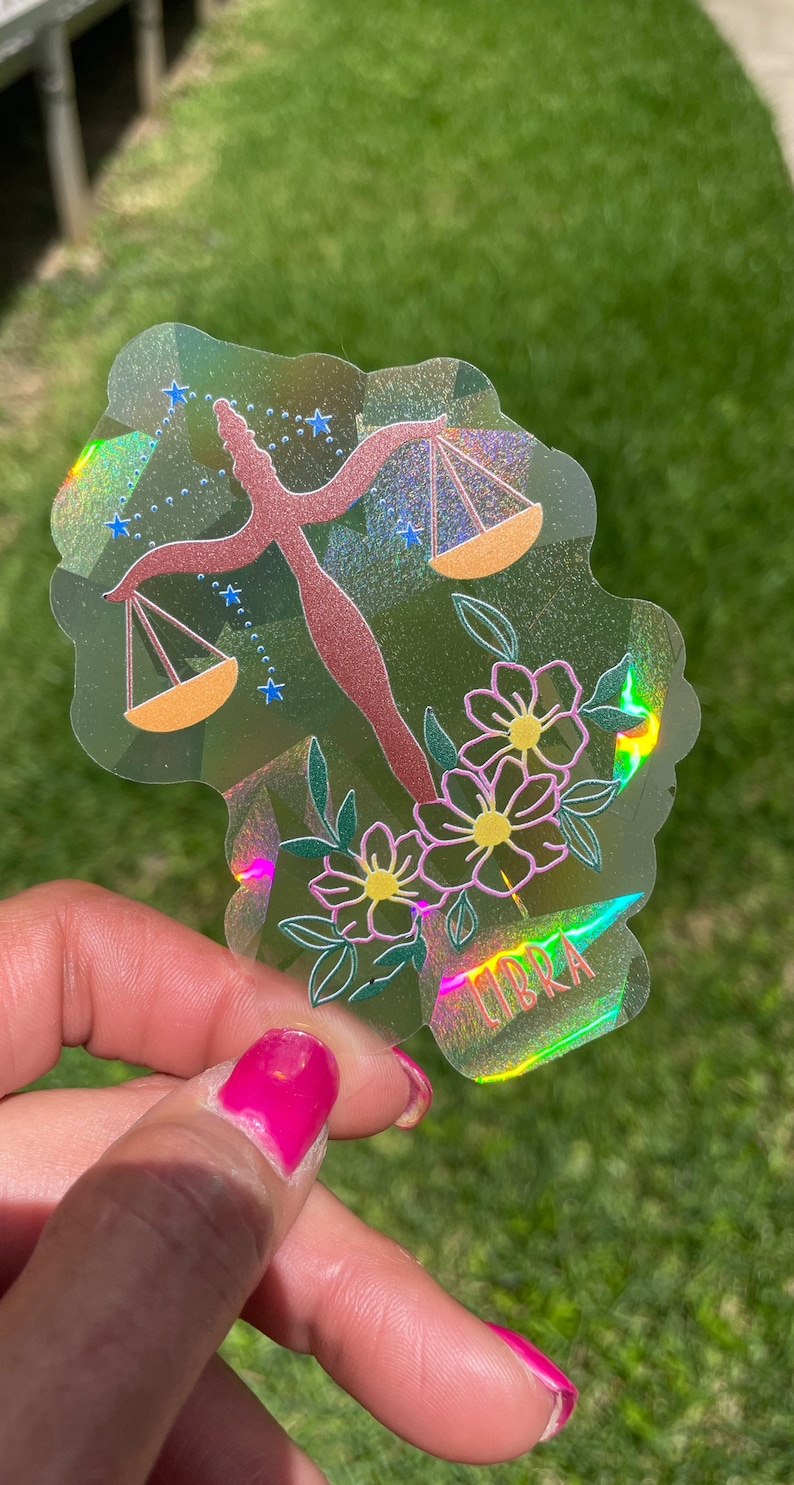 Libra Zodiac Suncatcher: Holographic Rainbow Window Sticker, photo 3 of 10