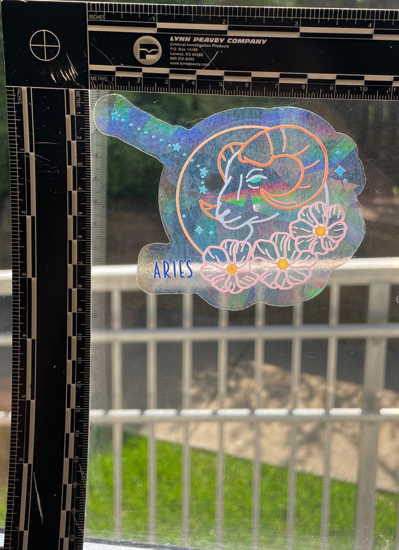 Aries Zodiac Suncatcher: Rainbow Window Sticker (4" Width), photo 6 of 9