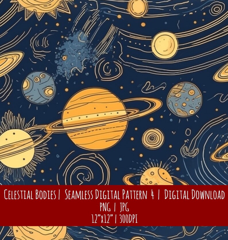 Celestial Planets Seamless Pattern: Boho Farmhouse Style (Digital Download), photo 1 of 2