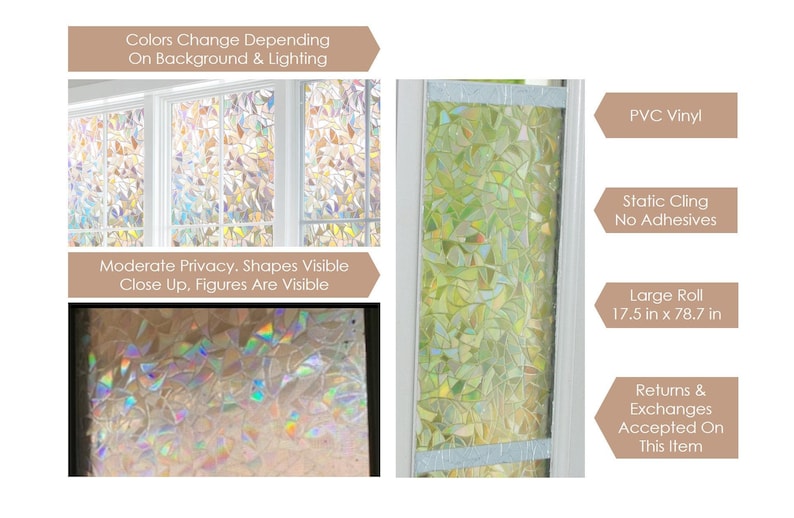 Rainbow Window Film: 3D Holographic Decal, Static Cling, Anti UV, photo 2 of 8