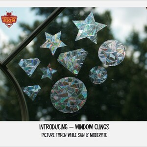 Geometric Shaped Window Clings. Circles, Diamonds, Stars. Sun Catcher. Rainbow Window Prism Decoration. Static Window Cling. Set of 14
