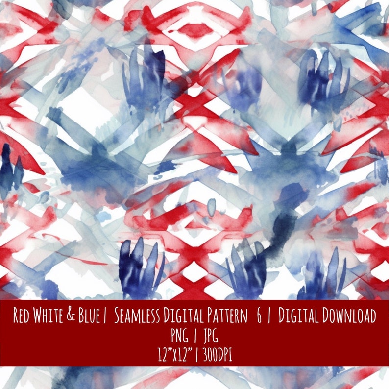 Patriotic Watercolor Seamless Pattern: July 4th, Memorial Day (Digital Download), photo 1 of 2