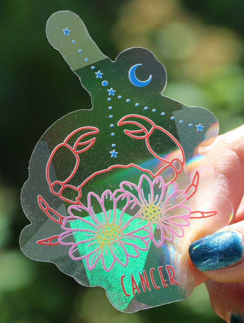 Cancer Zodiac Suncatcher: Holographic Rainbow Window Sticker, photo 2 of 8