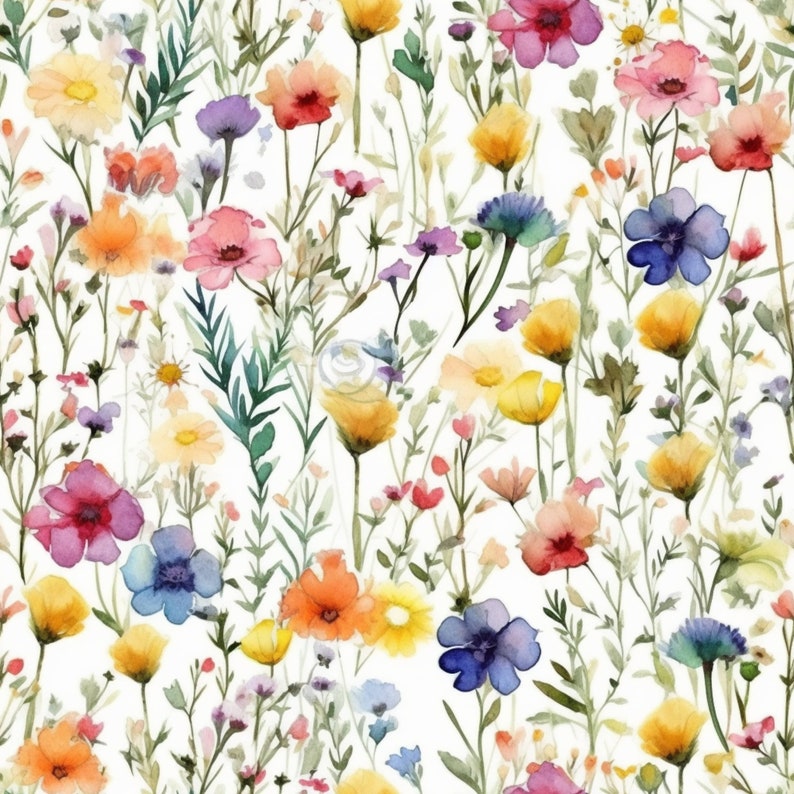 Wildflower Watercolor Seamless Pattern: Boho Farmhouse Decor (Digital Download), photo 2 of 2