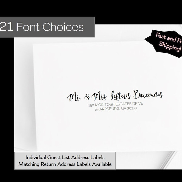 Guest /Recipient Address Labels for Weddings, Showers, Engagements, Graduation, Seating 3.5" x 1.125" Personalized Stickers in White & Clear