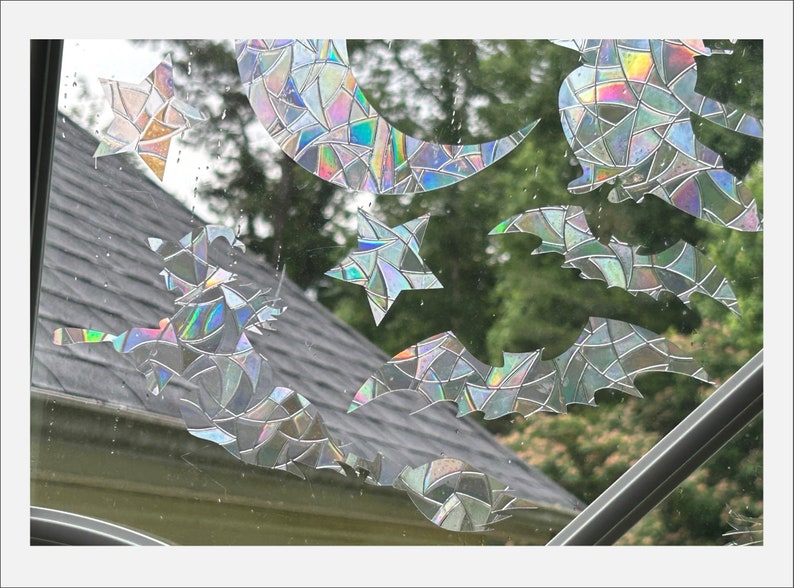 Halloween Window Clings: Witches, Bats, Moon - Rainbow Prism Sun Catcher - Set of 11, photo 3 of 10
