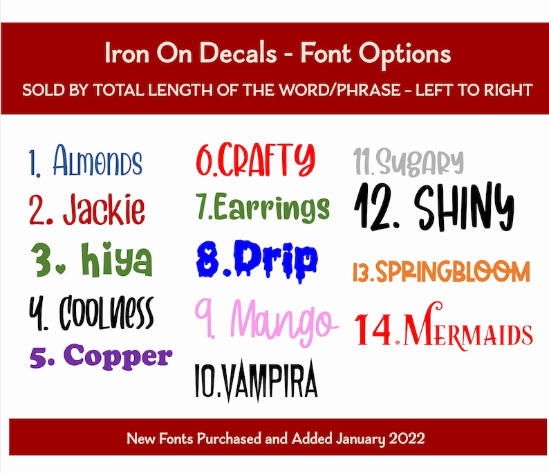 Personalized Custom Iron On Name Vinyl Decal/ Transfer Sold By Length- left to right. DIY…, photo 1 of 10