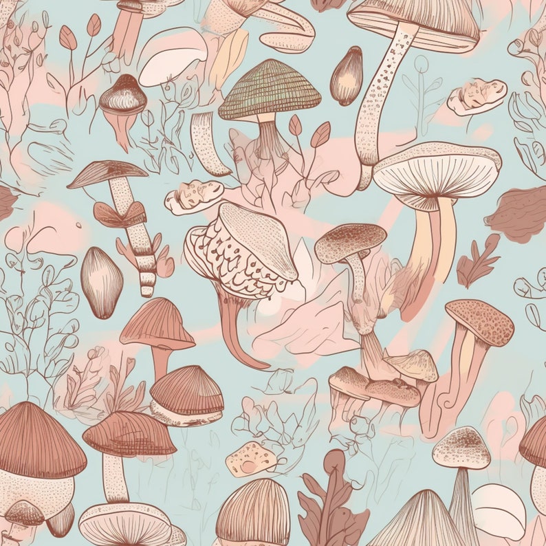 Wild Mushroom Seamless Pattern Bundle: Hand-Drawn Style (Digital Download), photo 3 of 9