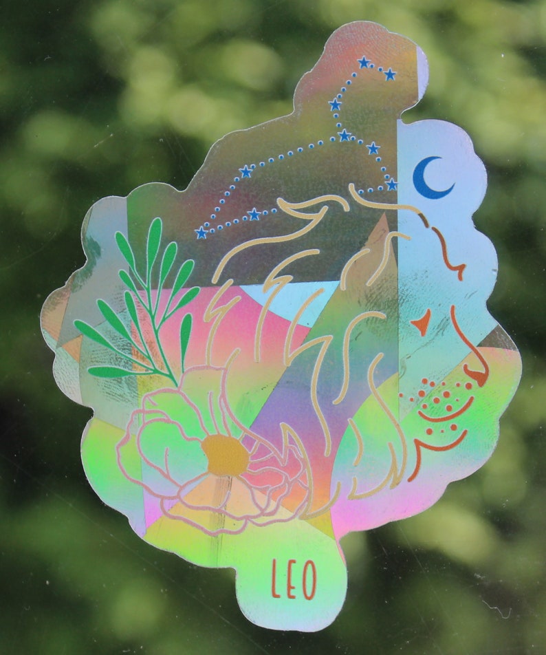 Leo Zodiac Suncatcher: Holographic Rainbow Window Sticker, photo 3 of 8