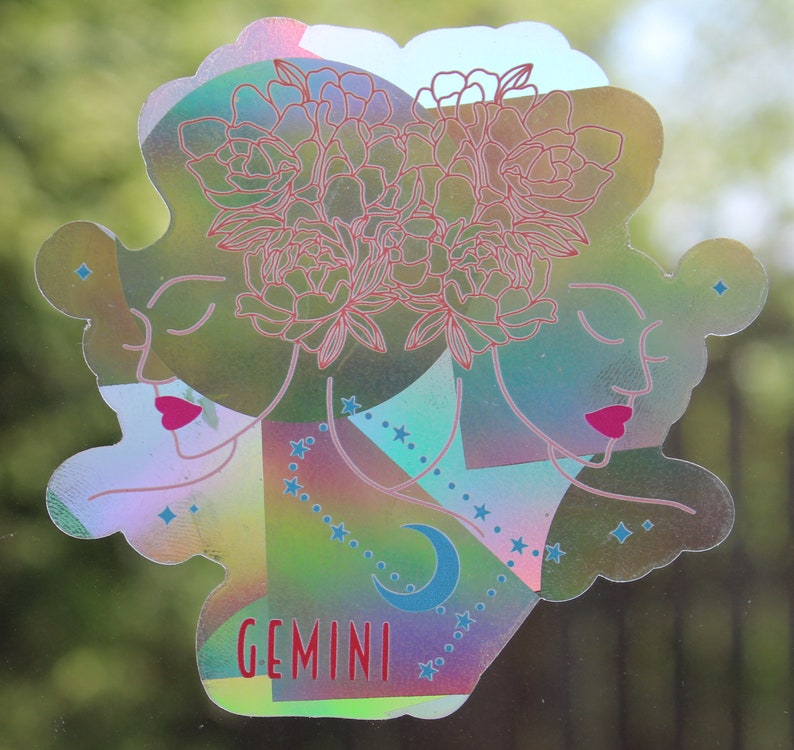 Gemini Zodiac Suncatcher: Holographic Rainbow Window Sticker, photo 2 of 7