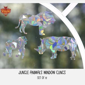 Jungle Animals Window Clings. Sun Catcher. Rainbow Prism Decoration. Static Window Cling. 13 Decals with bonuses!