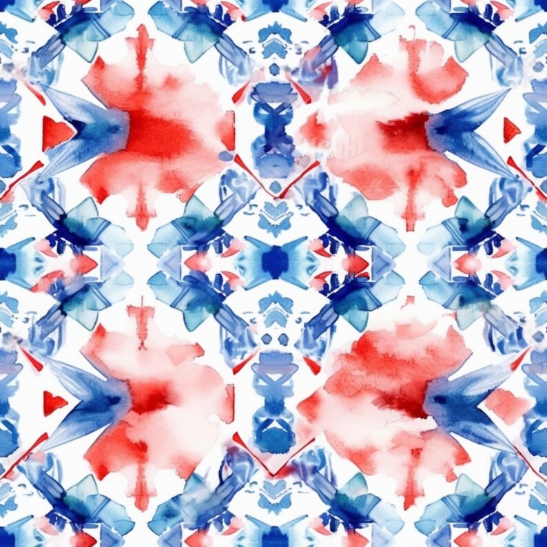 Patriotic Watercolor Seamless Pattern: July 4th, Memorial Day (Digital Download), photo 2 of 2