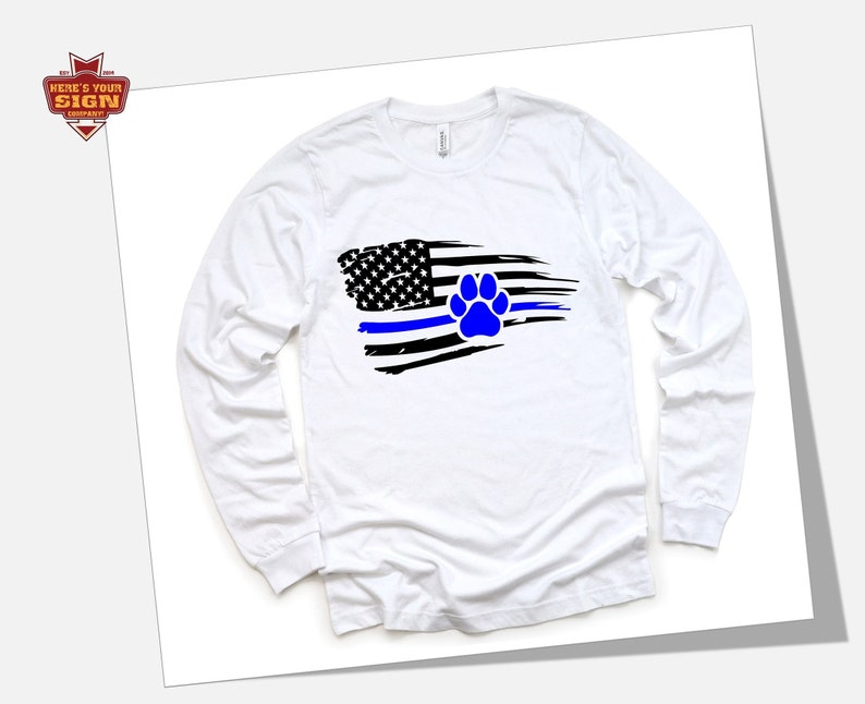 K9 Paw Blue Line Tattered Flag Iron On Decal, photo 2 of 9