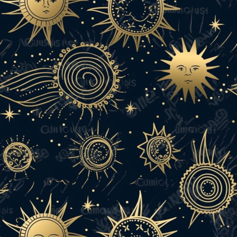 Celestial Seamless Pattern: Sun, Moon & Planets Digital Download, photo 2 of 7