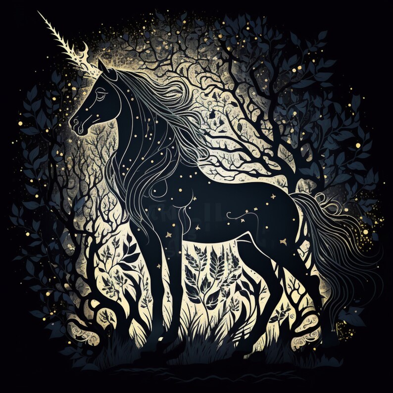 Dark Unicorn Clipart: Hand-Drawn Celestial Design (PNG JPG Digital Download), photo 2 of 2