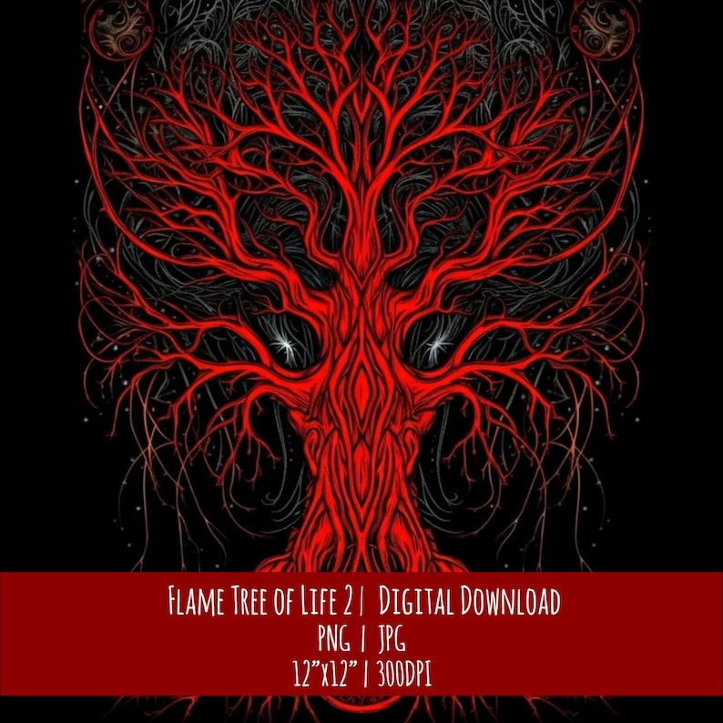 Flame Red Tree of Life Printable: Spooky Halloween PNG JPG (Digital Download), photo 1 of 2