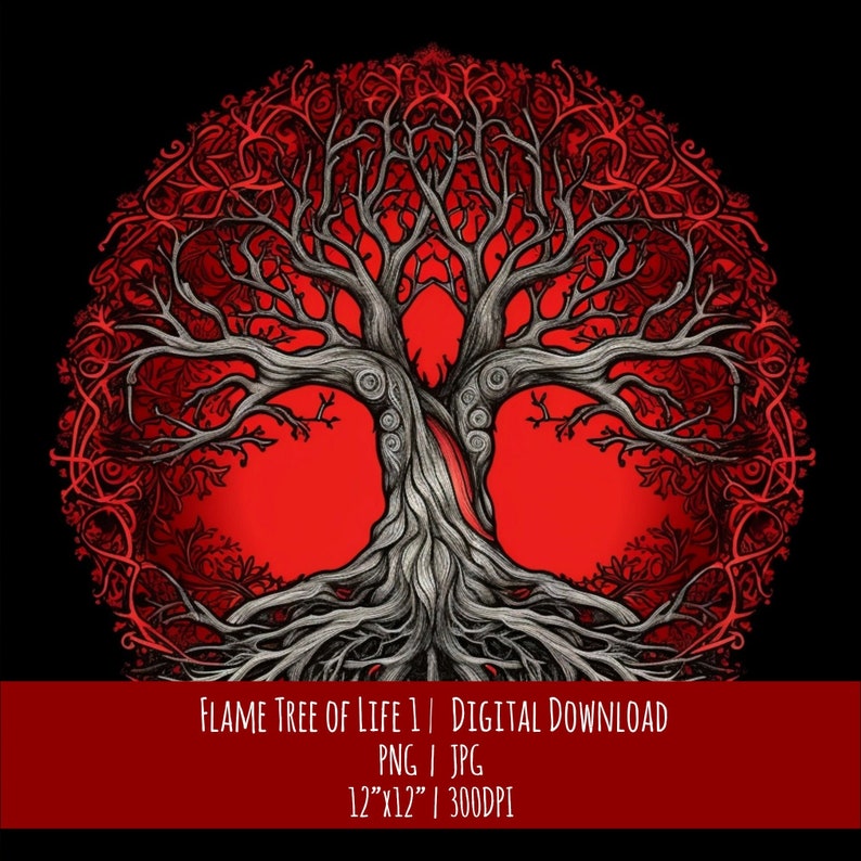 Flame Red Tree of Life: Hand Drawn Pagan Art (Digital Download), photo 1 of 2