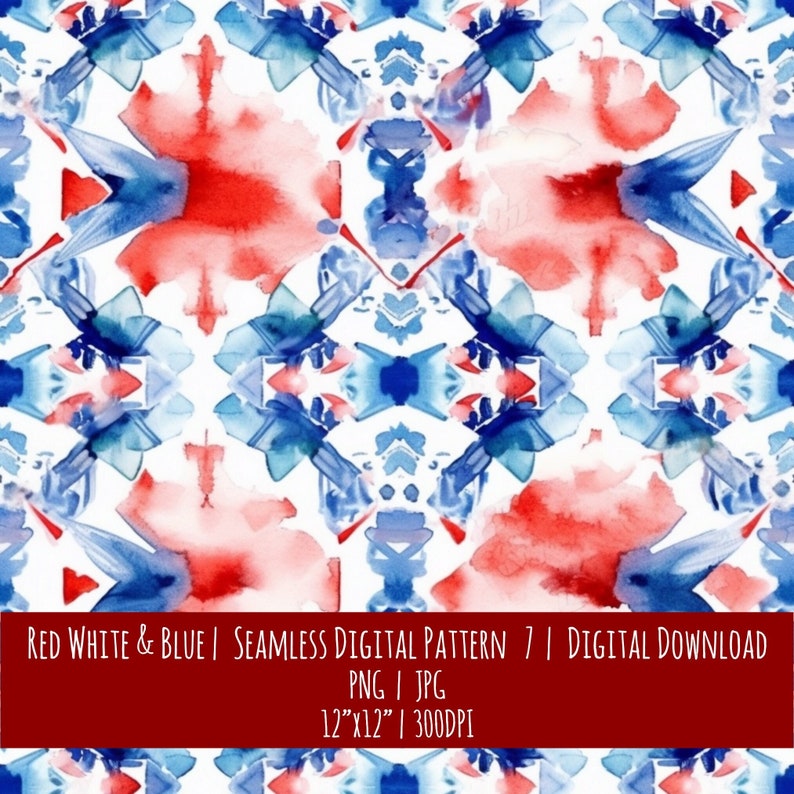Patriotic Watercolor Seamless Pattern: July 4th, Memorial Day (Digital Download), photo 1 of 2