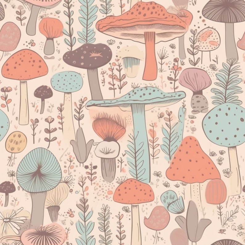 Wild Mushroom Seamless Pattern Bundle: Hand-Drawn Style (Digital Download), photo 2 of 9