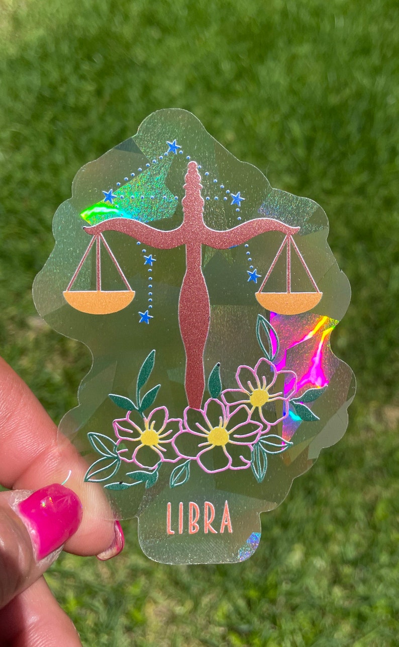 Libra Zodiac Suncatcher: Holographic Rainbow Window Sticker, photo 4 of 10