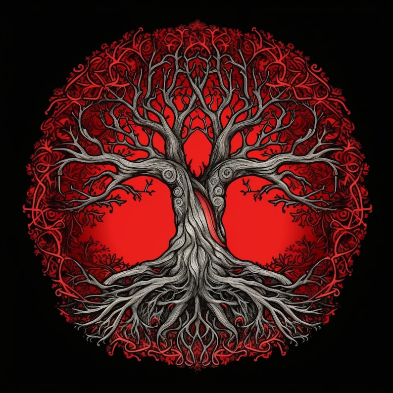 Flame Red Tree of Life: Hand Drawn Pagan Art (Digital Download), photo 2 of 2