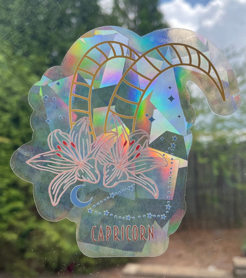 Capricorn Suncatcher: Holographic Rainbow Window Sticker (4"), photo 6 of 10
