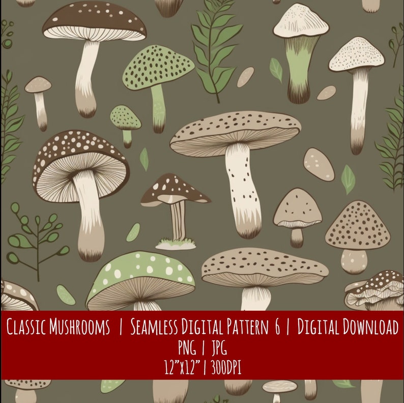 Wild Mushroom Seamless Pattern: Hand Drawn Boho Decor (Digital Download), photo 1 of 2