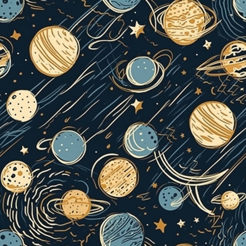 Celestial Planets Seamless Pattern: Boho Farmhouse Style (Digital Download), photo 2 of 2