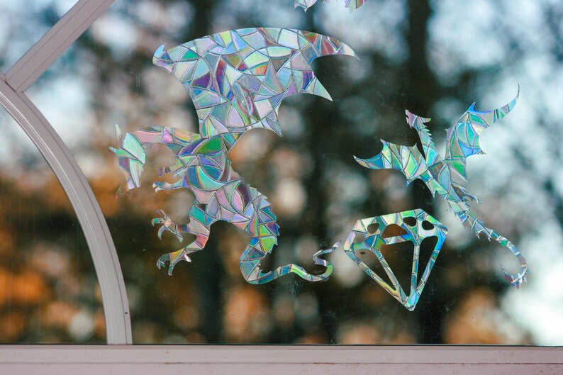 Dragons Window Cling. Fantasy Sun Catcher. Rainbow Prism Decoration. Static Clings. 10…, photo 4 of 10