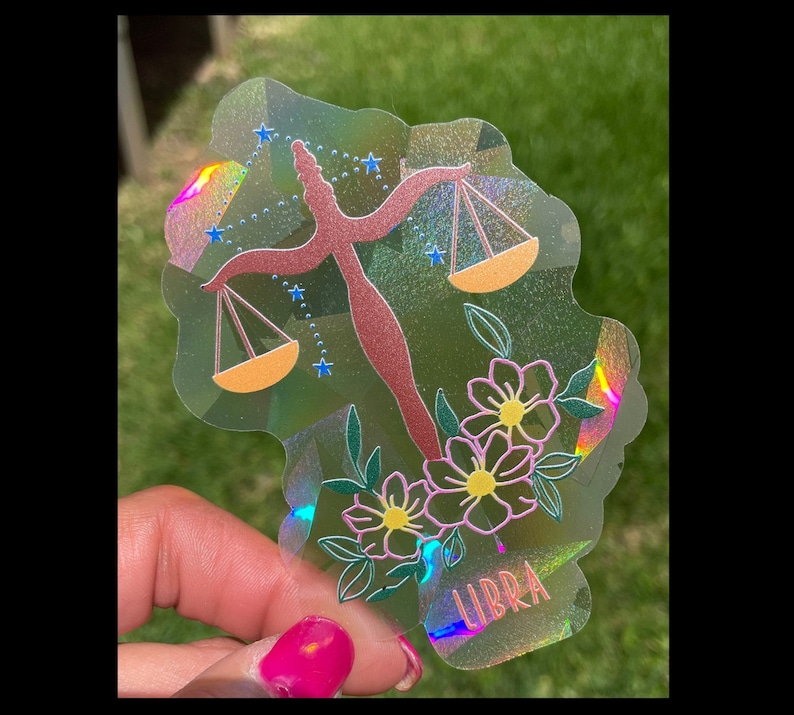 Libra Zodiac Suncatcher: Holographic Rainbow Window Sticker, photo 1 of 10