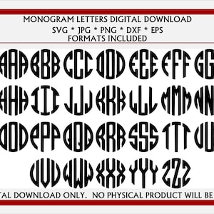 Círculo Monograma Letras SVG- LEIA a descrição com atenção. Download digital de arquivo de corte, clip art para sistemas Cricut, Glowforge e vinil