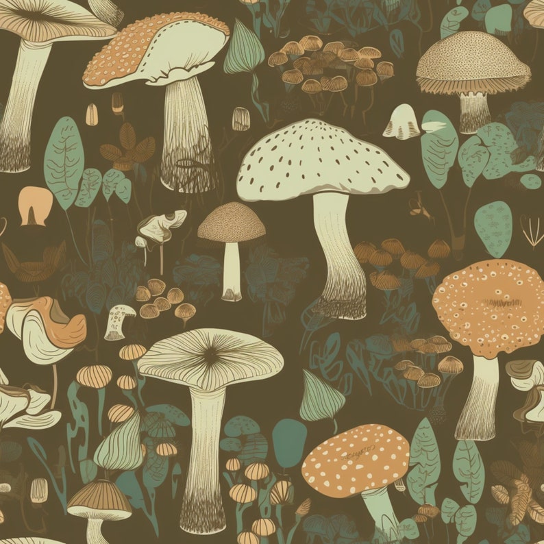 Wild Mushroom Seamless Pattern Bundle: Hand-Drawn Style (Digital Download), photo 8 of 9