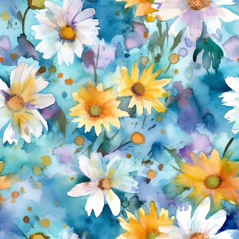 Wildflower Watercolor Seamless Pattern: Boho Farmhouse Decor (Digital Download), photo 2 of 2