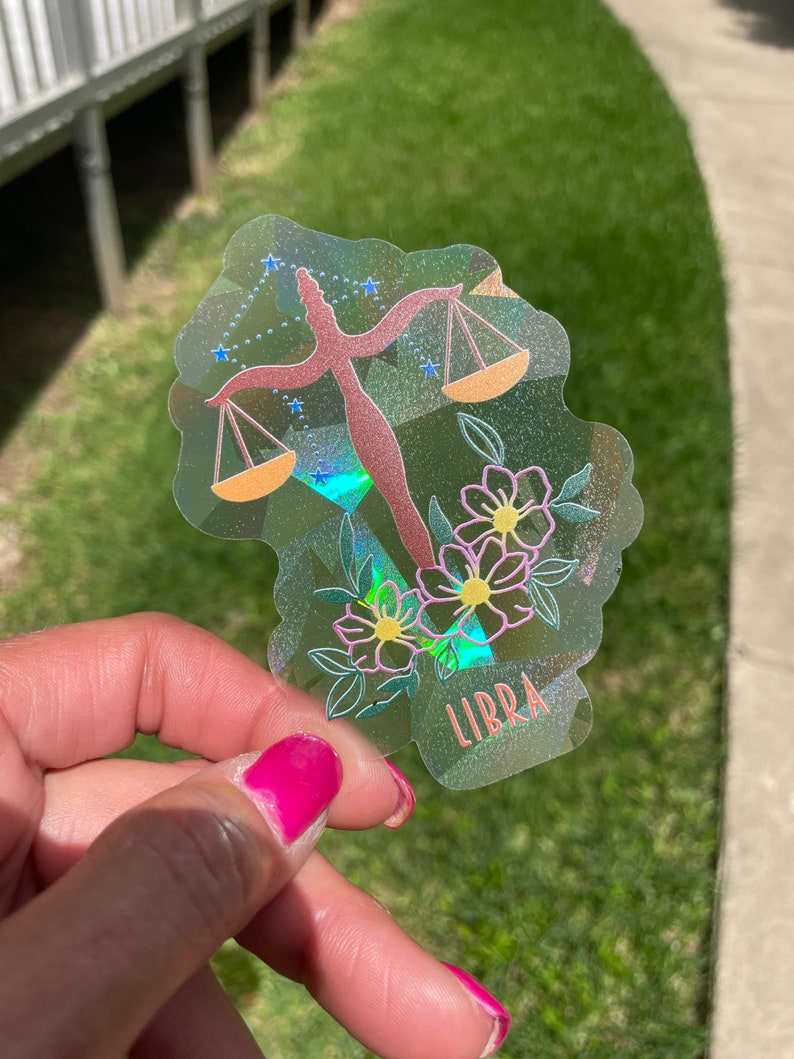 Libra Zodiac Suncatcher: Holographic Rainbow Window Sticker, photo 7 of 10