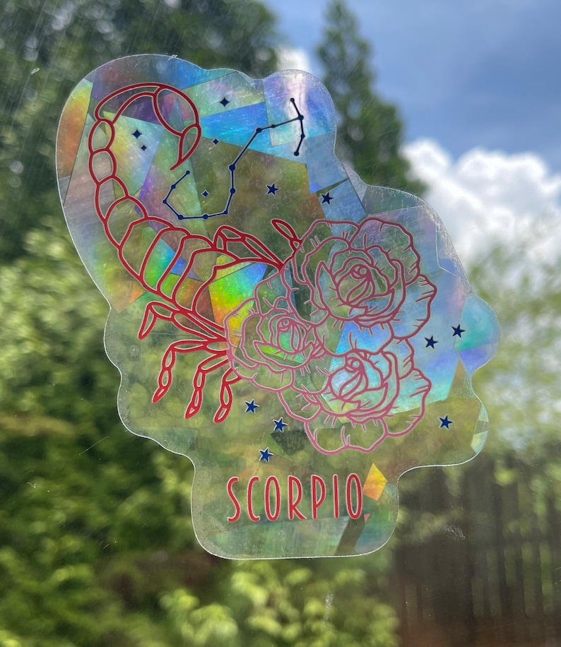 Scorpio Zodiac Suncatcher: Holographic Rainbow Window Sticker, photo 3 of 9