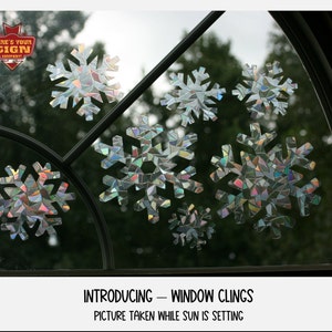 14 Snowflake Shaped Window Cling for Christmas /Winter. Sun Catcher. Rainbow Prism Decoration. Static Cling. Decals 2” - 6” with bonuses!