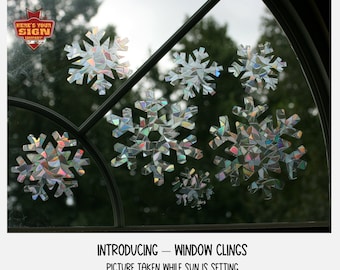 14 Snowflake Shaped Window Cling for Christmas /Winter. Sun Catcher. Rainbow Prism Decoration. Static Cling. Decals 2” - 6” with bonuses!