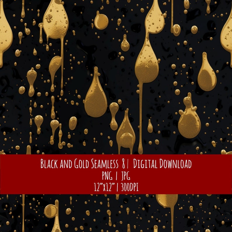 Black and Gold Drip Seamless Pattern: Art Deco Digital Paper (PNG, JPG), photo 1 of 2