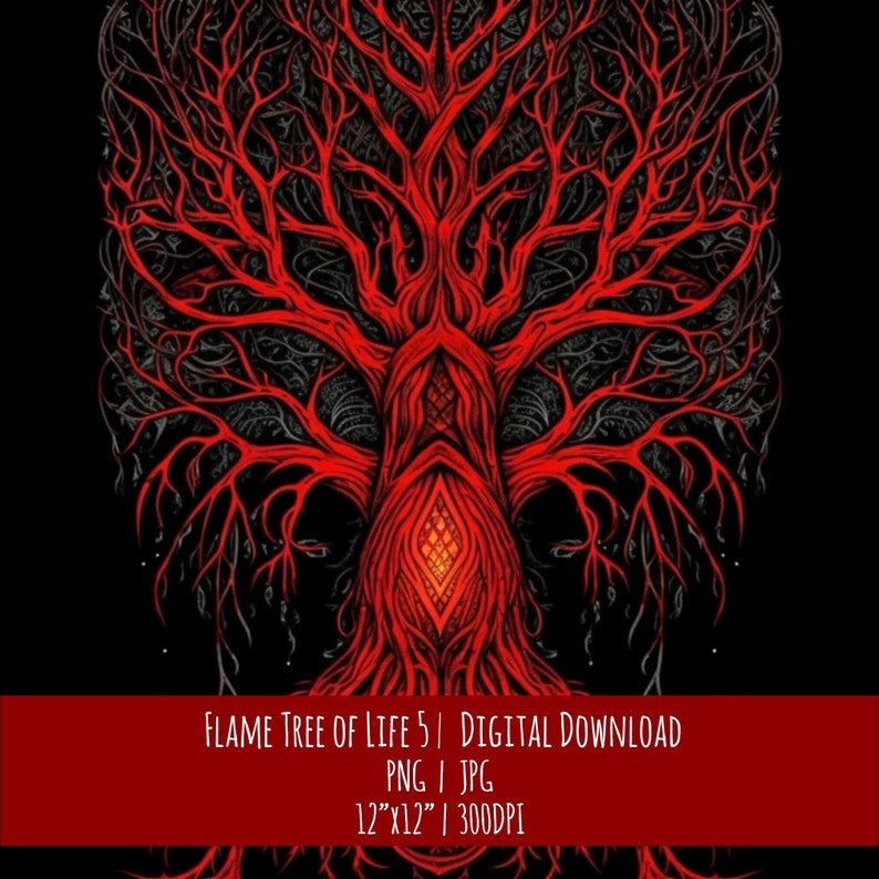 Flame Red Tree of Life: Hand Drawn Pagan Design (Digital Download), photo 1 of 2
