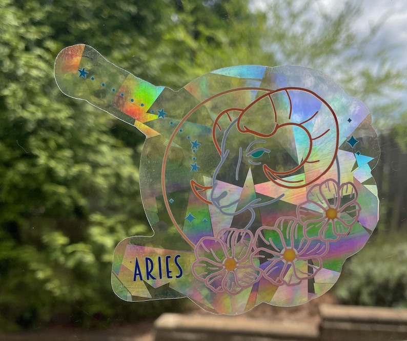 Aries Zodiac Suncatcher: Rainbow Window Sticker (4" Width), photo 3 of 9