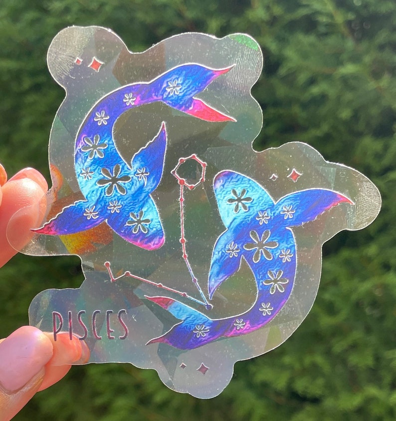 Pisces Zodiac Suncatcher: Rainbow Prismatic Window Sticker, photo 4 of 8